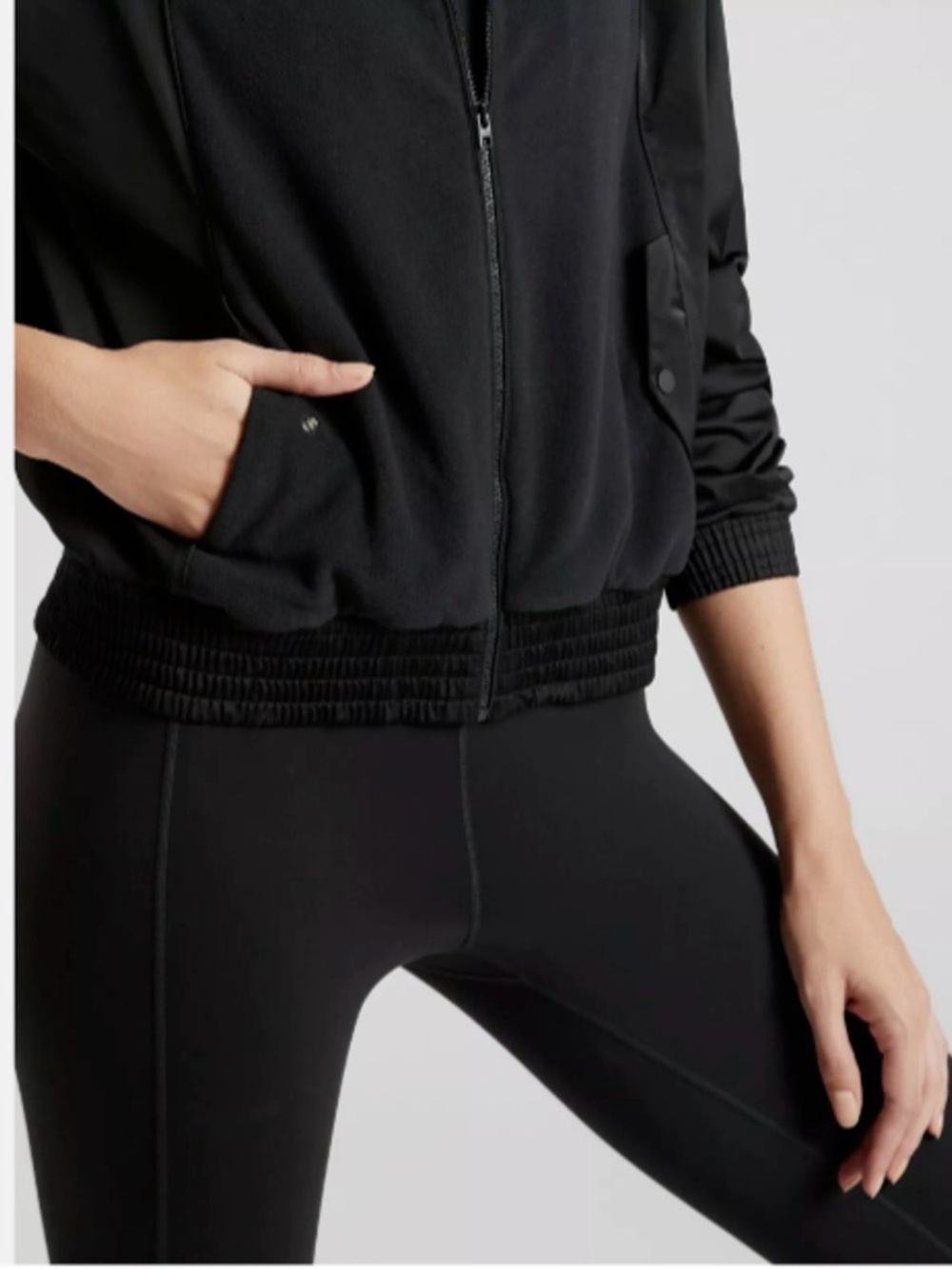 Athleta Black Technical Fleece Bomber Jacket Full Zip Womens XS Gorpcore Warm